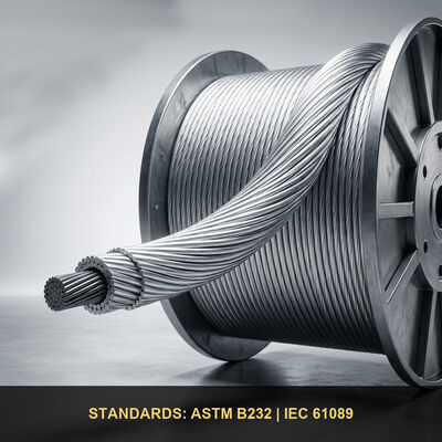ASTM B232 y BS 215-2 Conductor de ACSR desnudo ¢ Hawk, Drake, Raven & Dog Cables de aluminio de acero reforzados para líneas de transmisión aéreas
