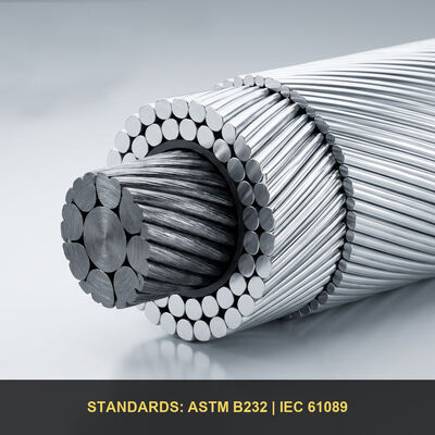 ACSR conductor de 50 mm y 100 mm Cable de acero reforzado con conductor de aluminio (SCA/ACSR) para líneas de transmisión aéreas